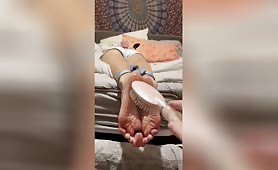 Oiling and tickling the long sexy feet of linzi lil