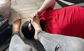 Mistress Gaia foot worship packing stuff before traveling