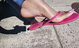 DCFootqueen public street pink flops dangling tease