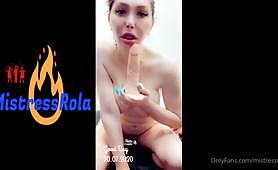 Arabic Mistress Rola 2020 footjob on her dildo and shaved pussy